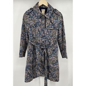 Anthropologie Elevenses Glajevica Floral Blue Trench Coat Size 8